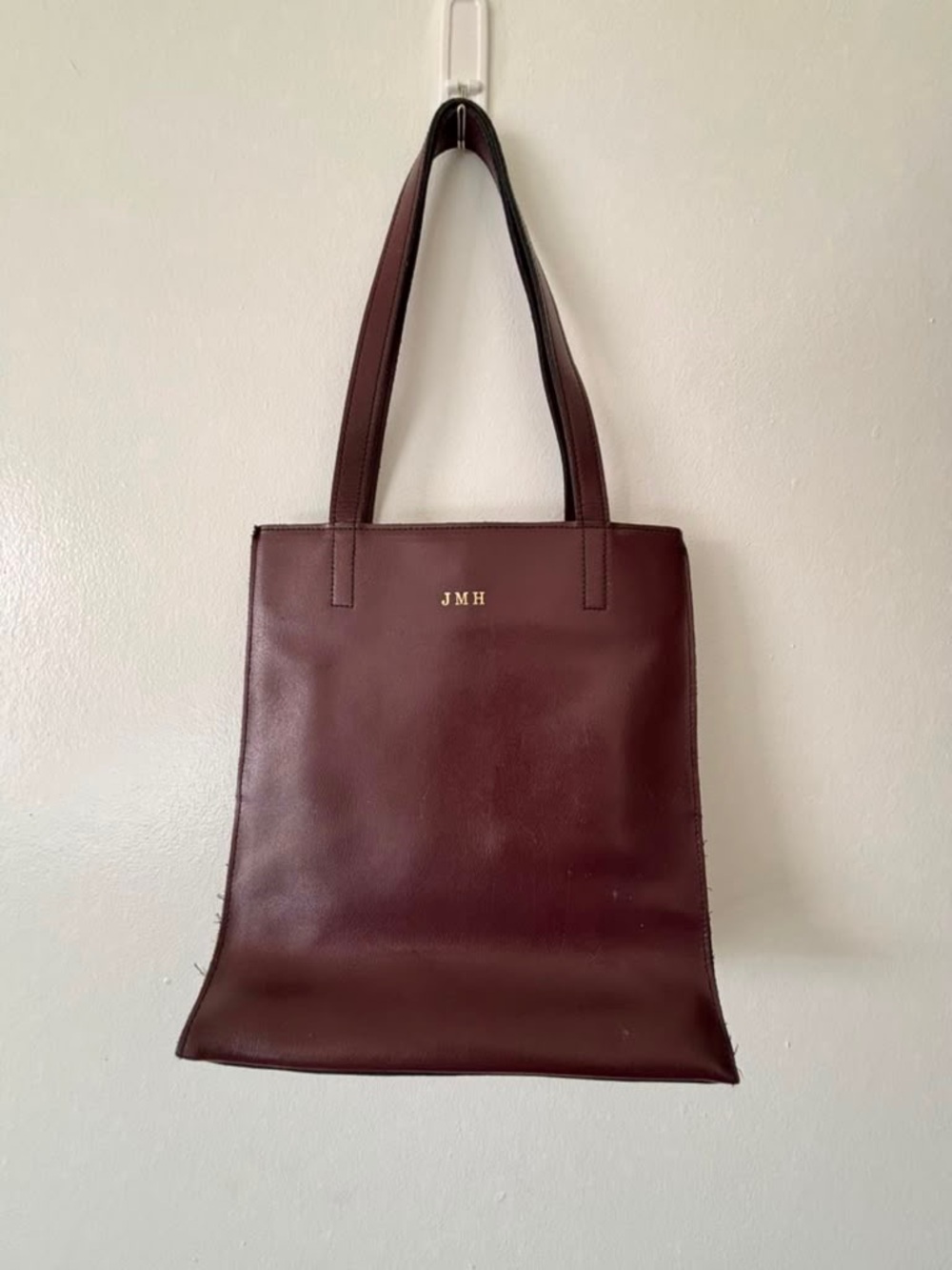 Monogrammed Burgundy Leather Tote Bag - Classic Everyday Shoulder Tote